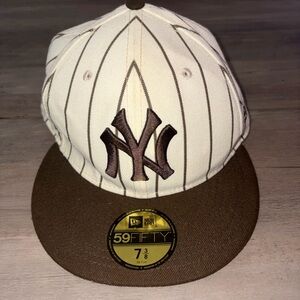 New Era White and Brown Pinstripe Hat